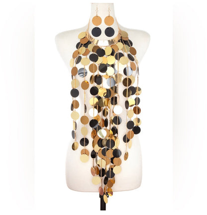 Alley Glamorous Metallic Sequins Disk Body Chain Statement Necklace