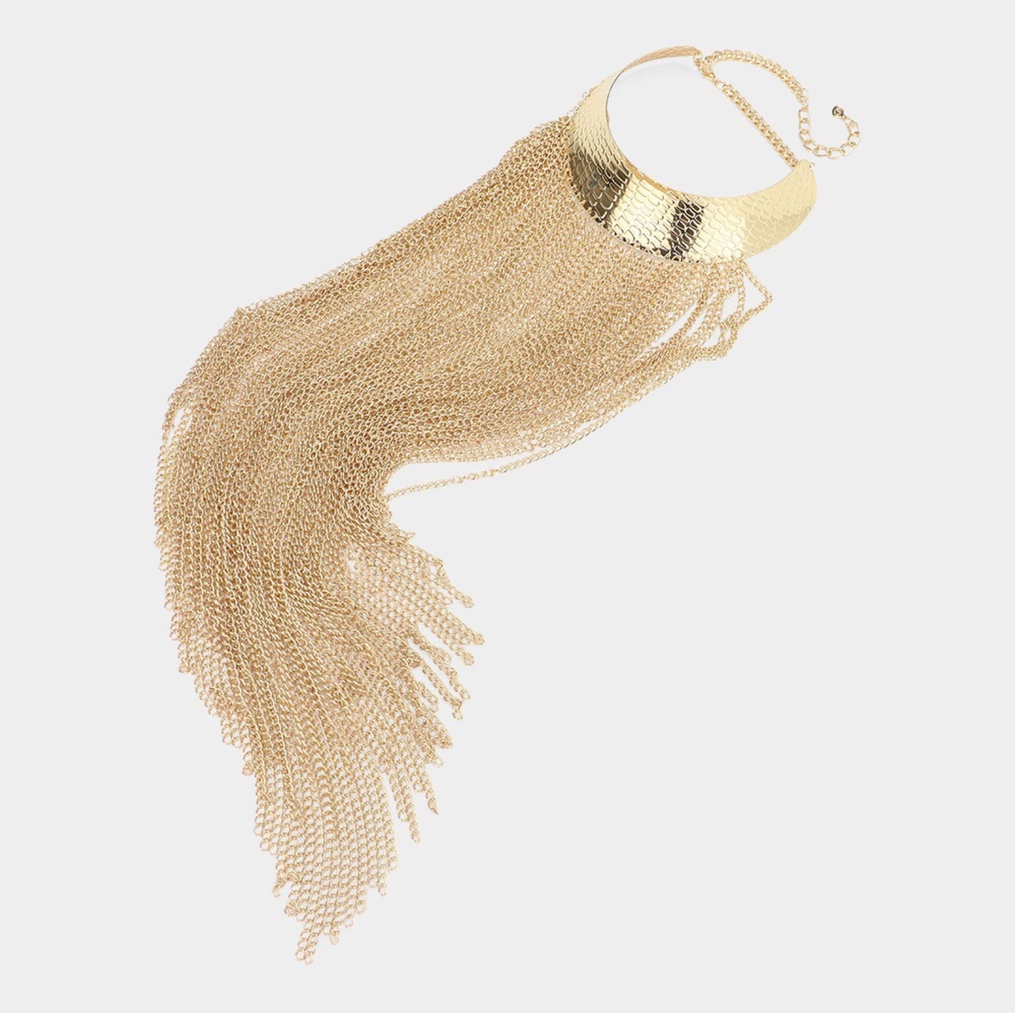 Fab Long Gold Rhinestone Fringe Statement Necklace