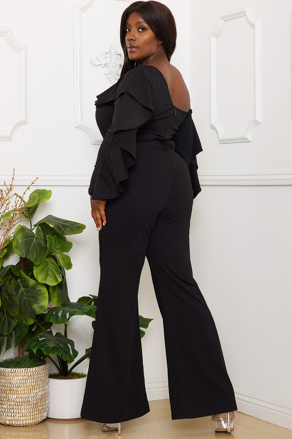 A Plus Size Black Off Shoulder Jumpsuit