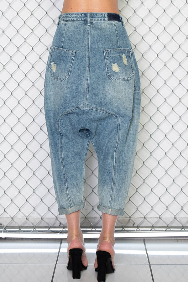 BLUE DENIM RIPPED DISTRESSED BAGGY PANTS