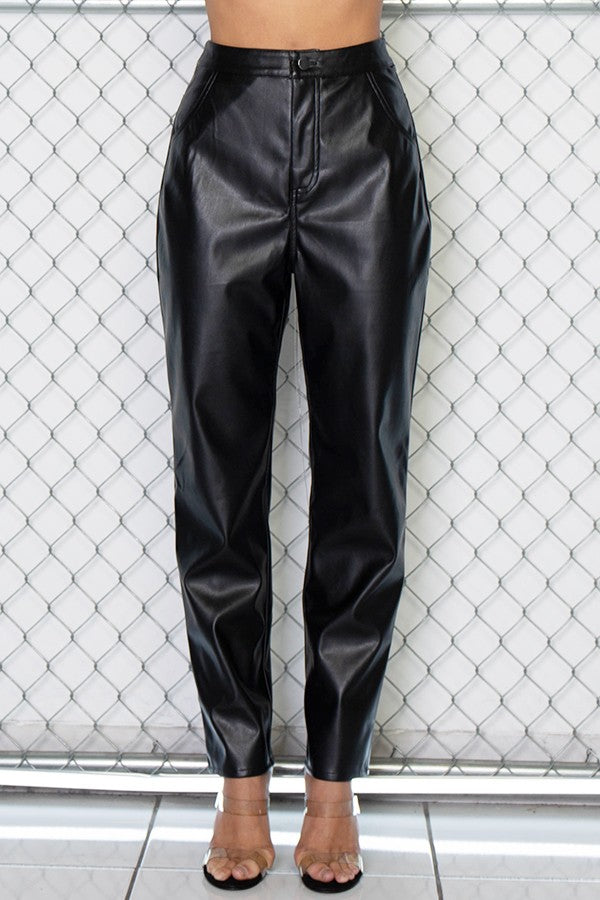 BLACK METAL CHAIN CRISS CROSS LACE UP LEATHER PANTS