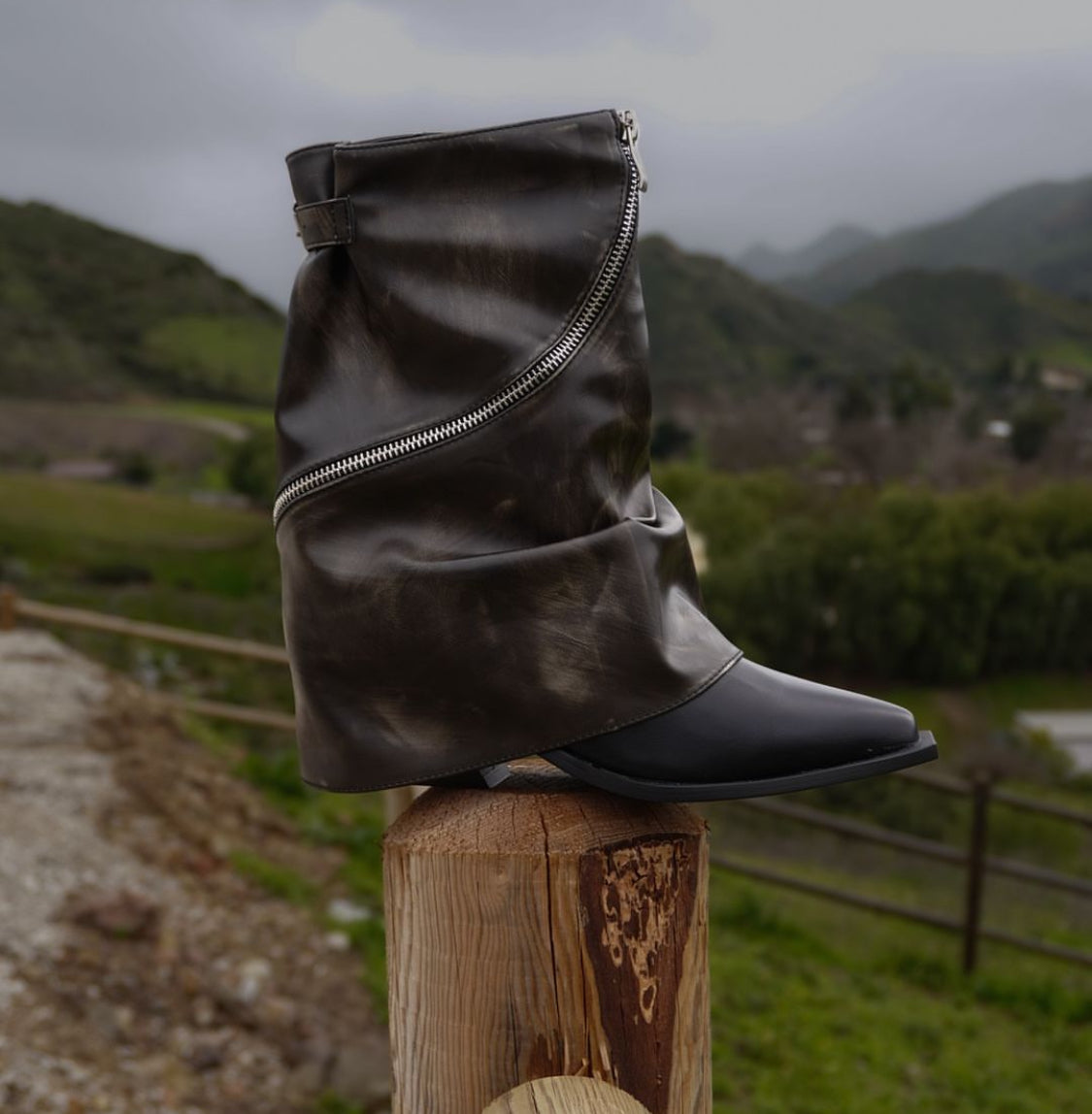 AZALEA WANG Brown Distressed Vegan Leather Slouchy Boots