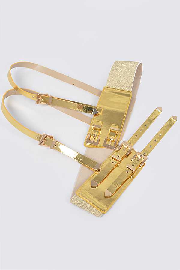 Gold Metallic Vegan Leather Harness Belt