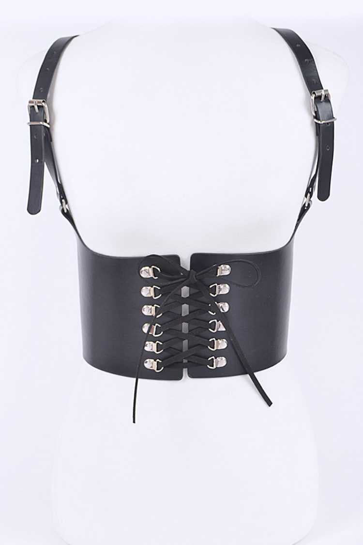 Black Vegan Leather Corset Harness Belt