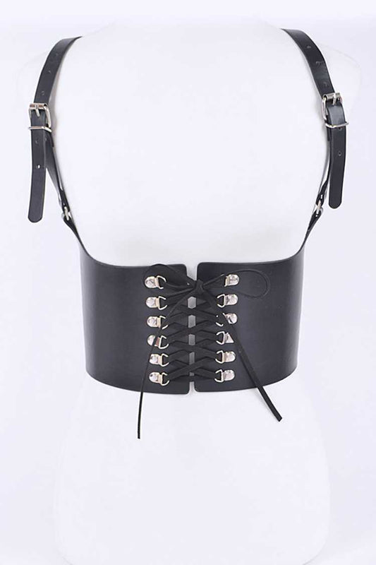 Black Vegan Leather Corset Harness Belt