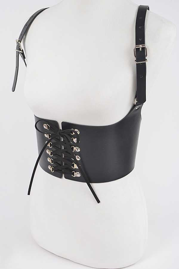 Black Vegan Leather Corset Harness Belt