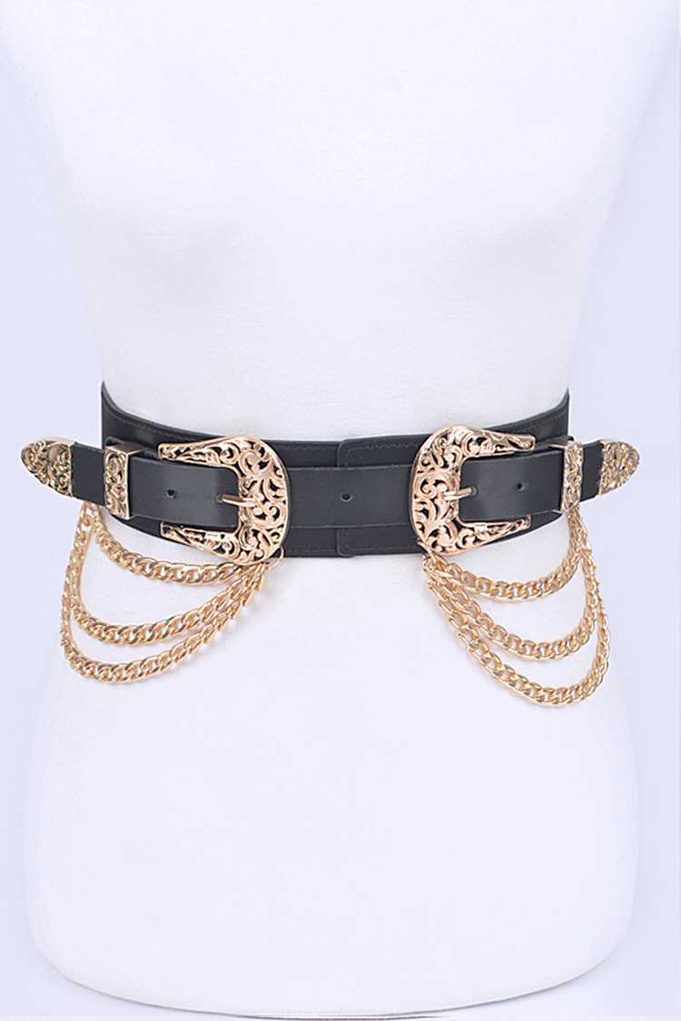 Double Buckle Metallic Stretch Belt