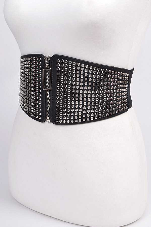 Black Elastic Studded Statement Belt