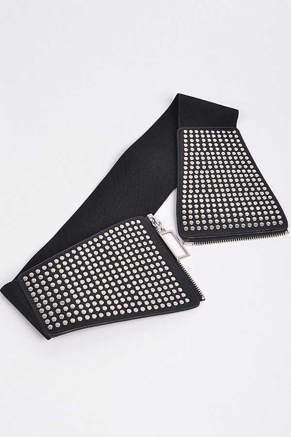 Black Elastic Studded Statement Belt