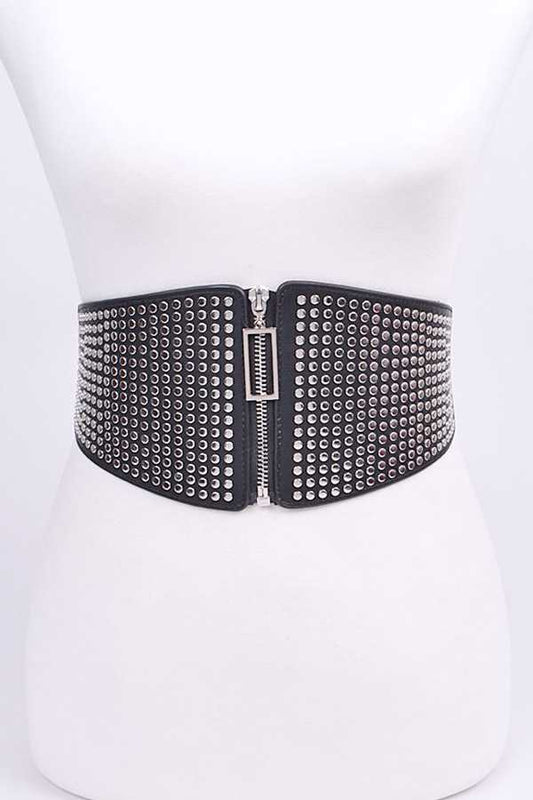 Black Elastic Studded Statement Belt