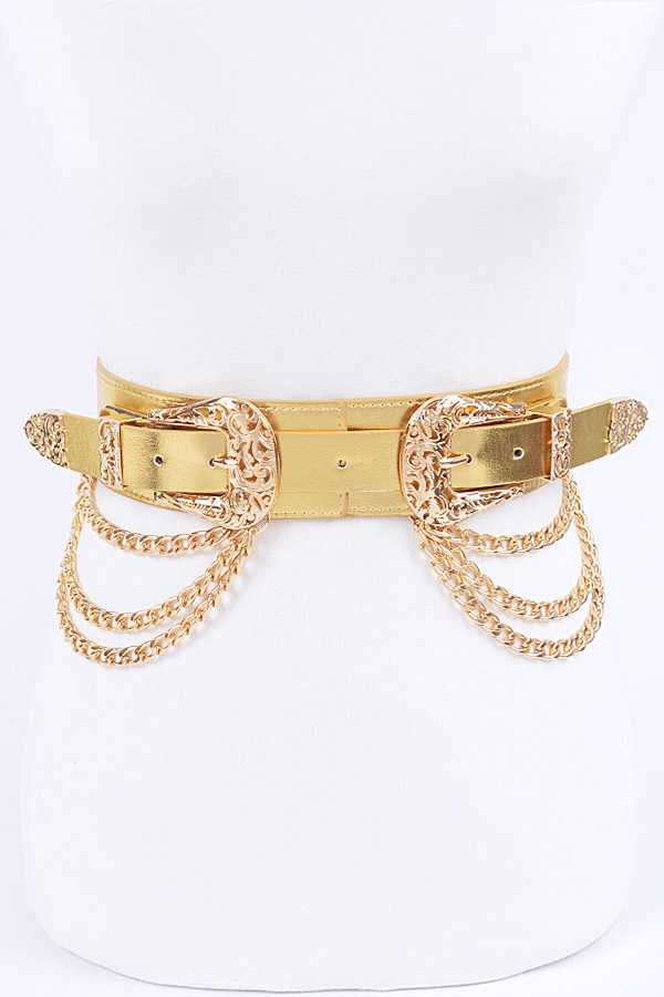 Double Buckle Metallic Stretch Belt (Plus Size)