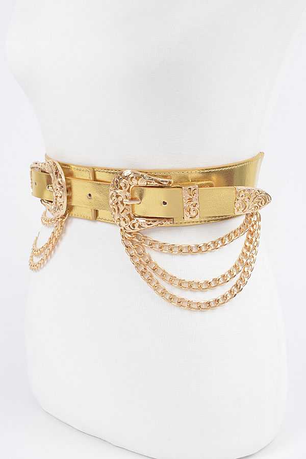 Double Buckle Metallic Stretch Belt (Plus Size)