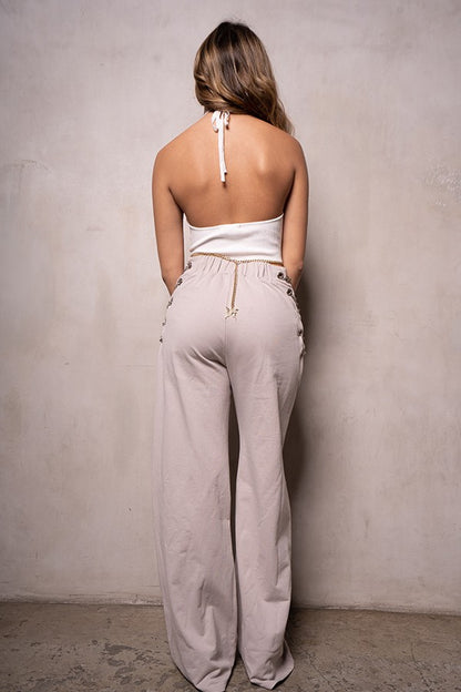 BB Taupe Chain Accent Lounge Sweat Pants