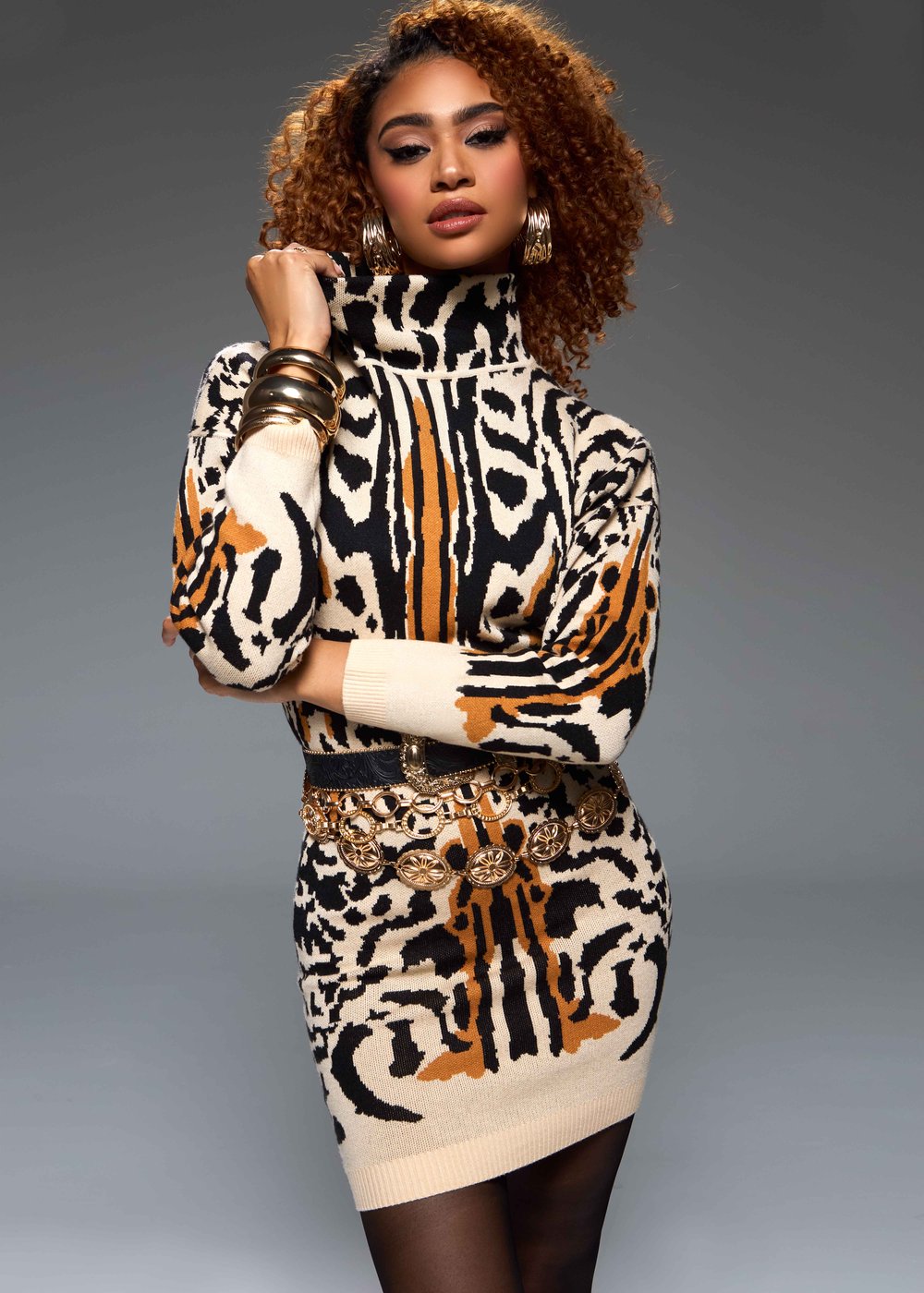 Animal Print Sweater Dress