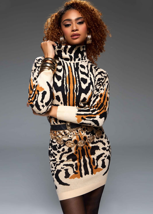 Animal Print Sweater Dress