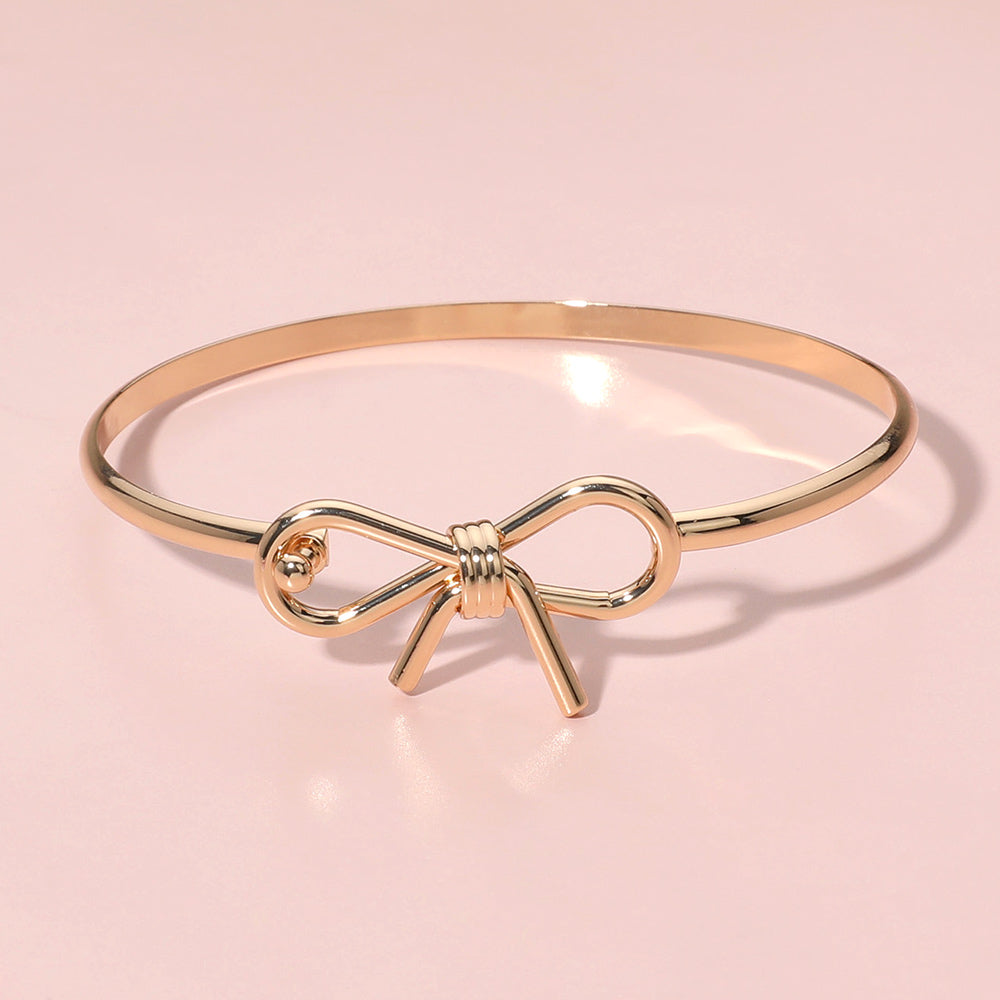 Gold Metal Wire Bow Hook Bangle Bracelet