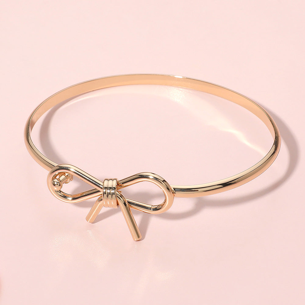 Gold Metal Wire Bow Hook Bangle Bracelet