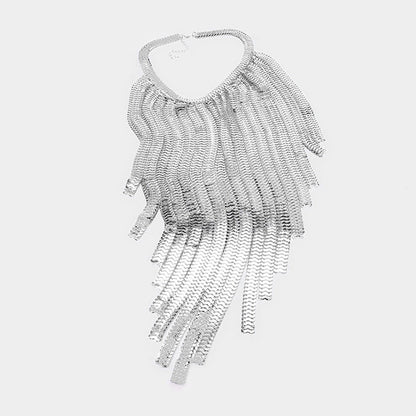 Silver Long Fringe Chain Metal Necklace