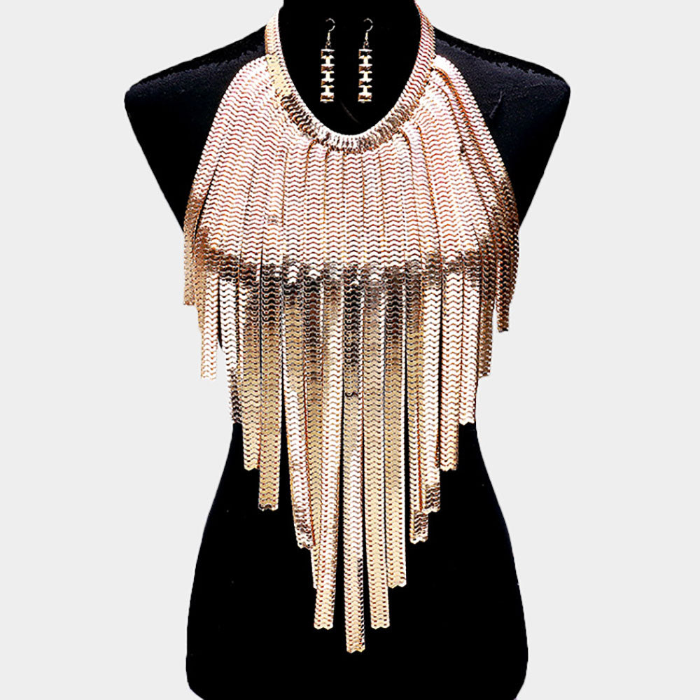 1 Gold Long Fringe Chain Metal Necklace