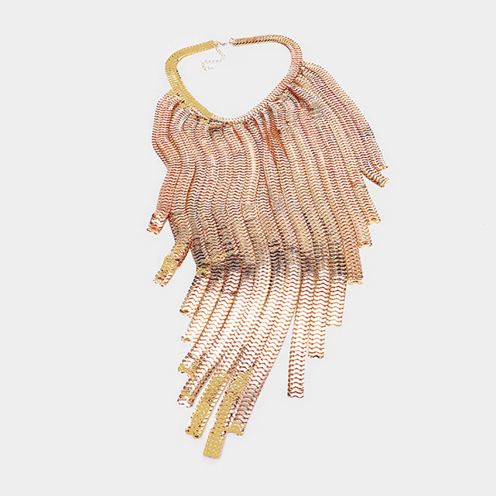 1 Gold Long Fringe Chain Metal Necklace