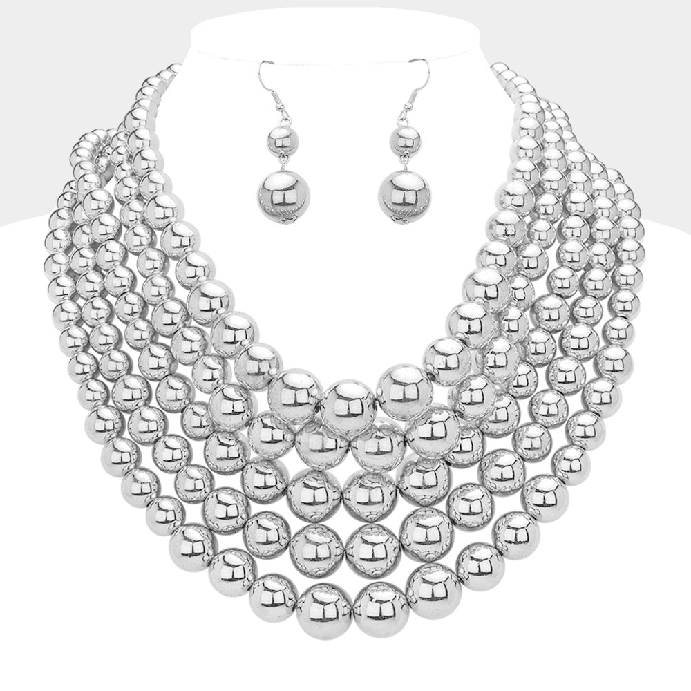 2 Gold or Silver Pearl Multi Strand Bib Necklace