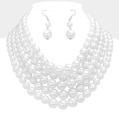 5 Strand Pearl Bib Statement Necklace