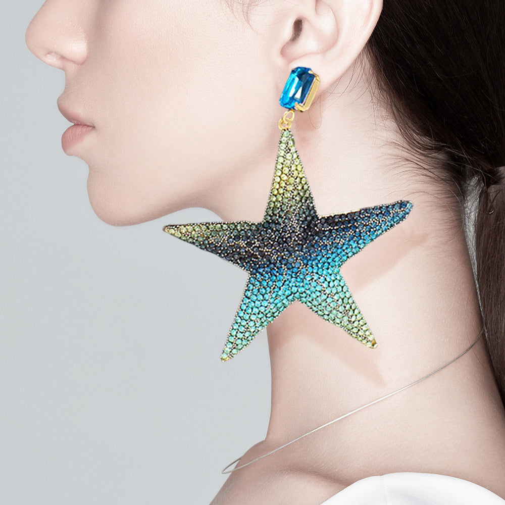 Ombre Oversized Rhinestone Star Dangle Earrings