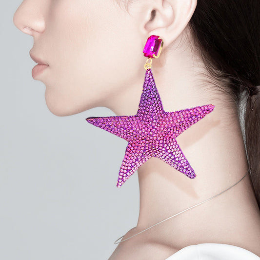 Ombre Pink Oversized Rhinestone Star Dangle Earrings