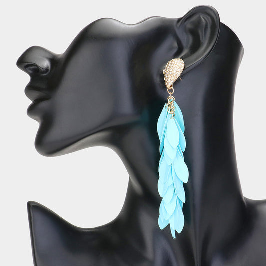 Gold & Turquoise Sequin Fringe Dropdown Earrings