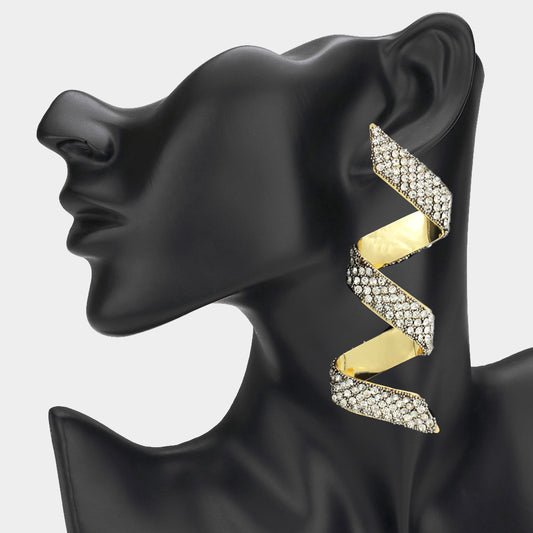 Abstract Oversized Rhinestone Paved Twist Earrings