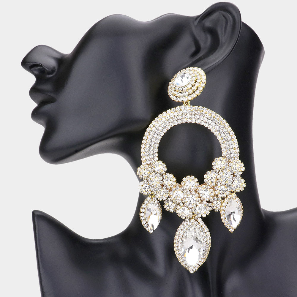 1 Oversized Marquise Triple Flower Chandelier Evening Earring