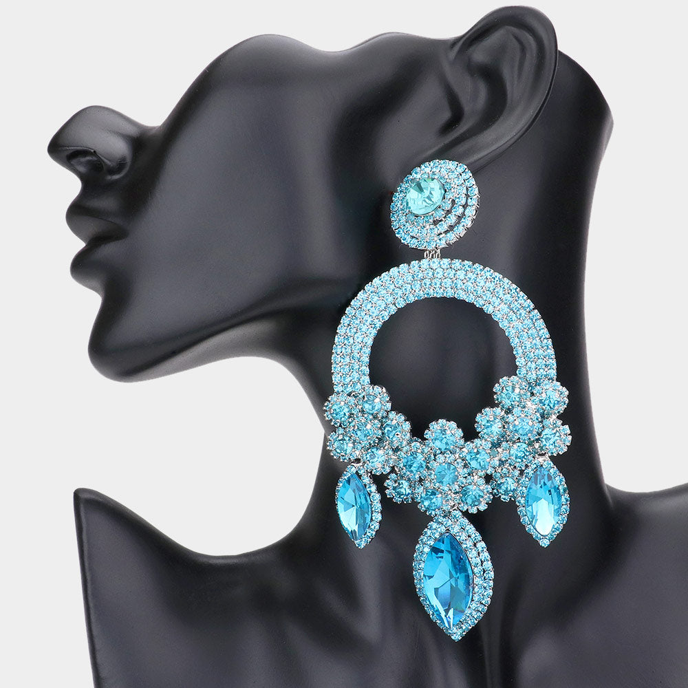 Aqua Blue Chandelier Statement Earrings