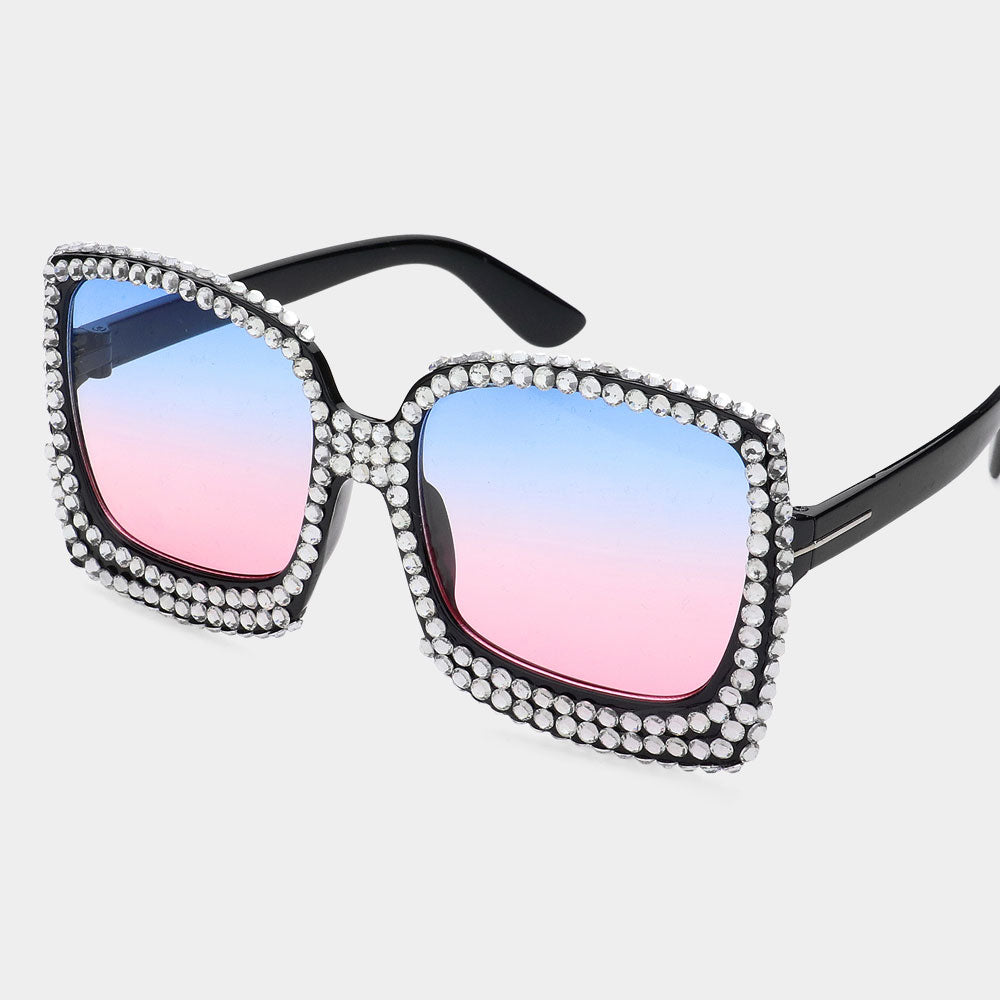 Laysa Rhinestone Studded Cat Eye Square Sunglasses