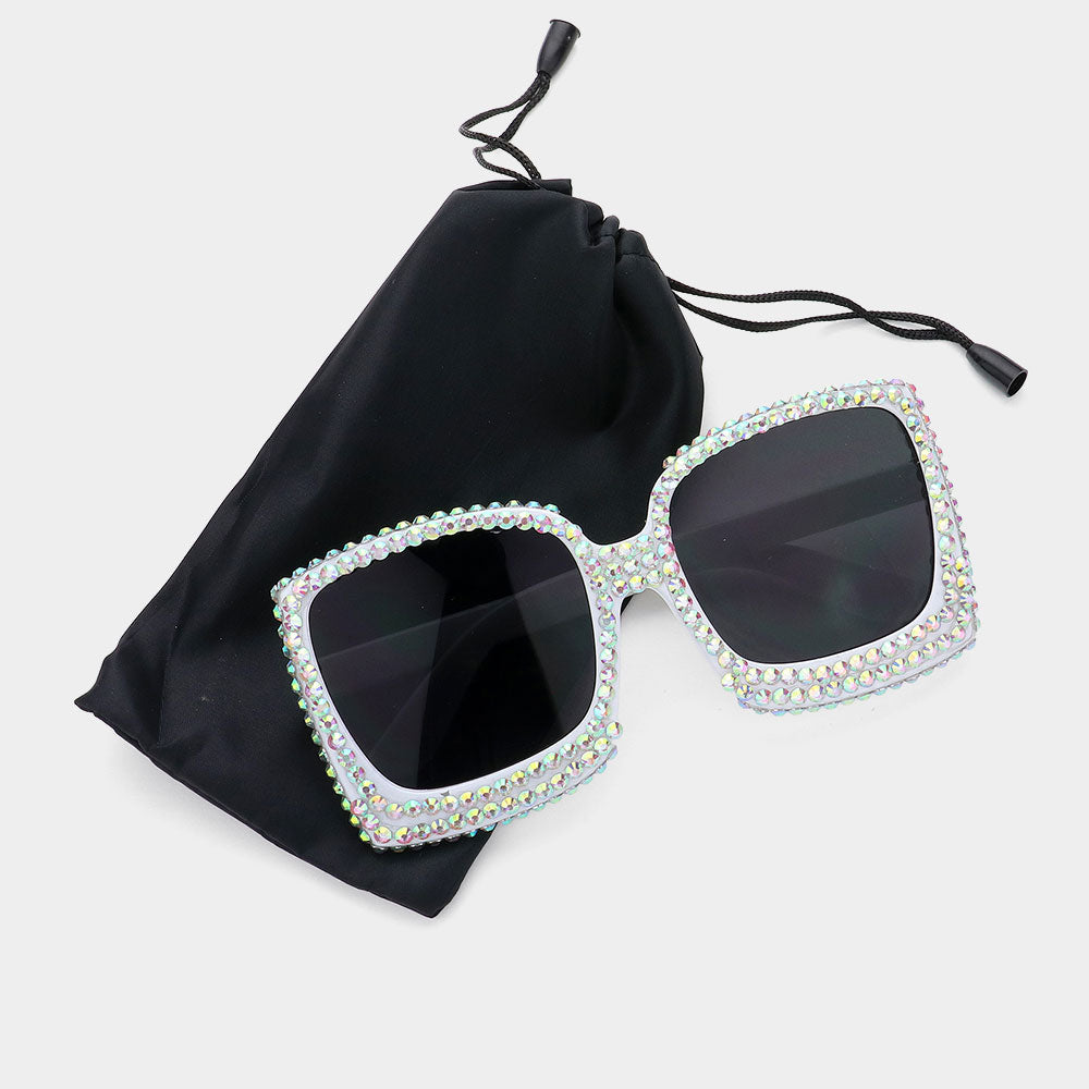 Laysa Rhinestone Studded Cat Eye Square Sunglasses