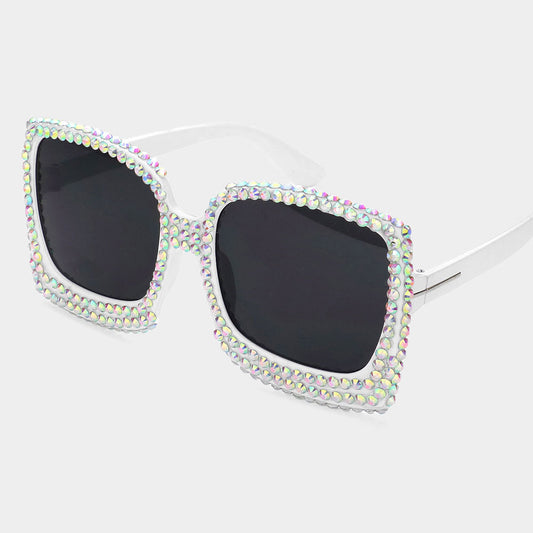 Laysa Rhinestone Studded Cat Eye Square Sunglasses