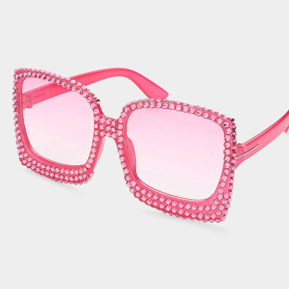 Laysa Rhinestone Studded Cat Eye Square Sunglasses