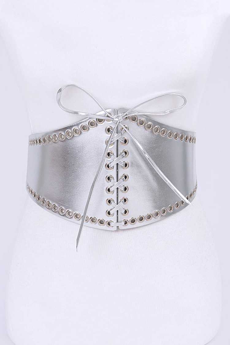 Lace Up Metallic Corset Statement Belt