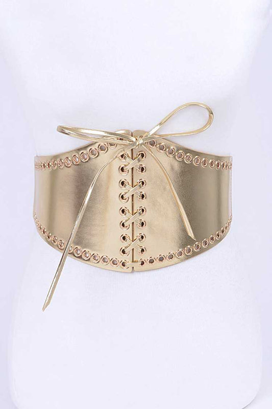 Lace Up Metallic Corset Statement Belt