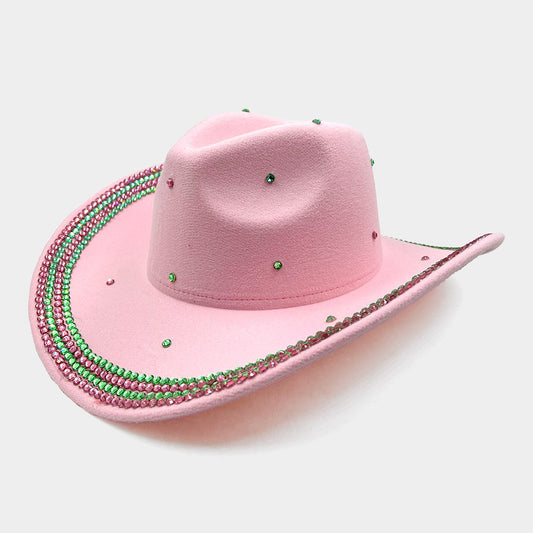 AKA Sorority Pink & Green Pearl Wide Brim Fedora Hat