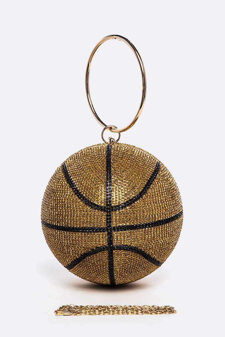 Crystal Brown Pave Basketball Pendant Clutch (Large)