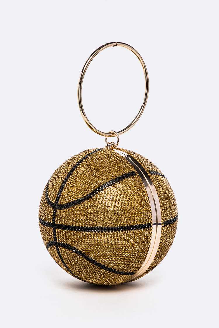 Crystal Brown Pave Basketball Pendant Clutch (Large)