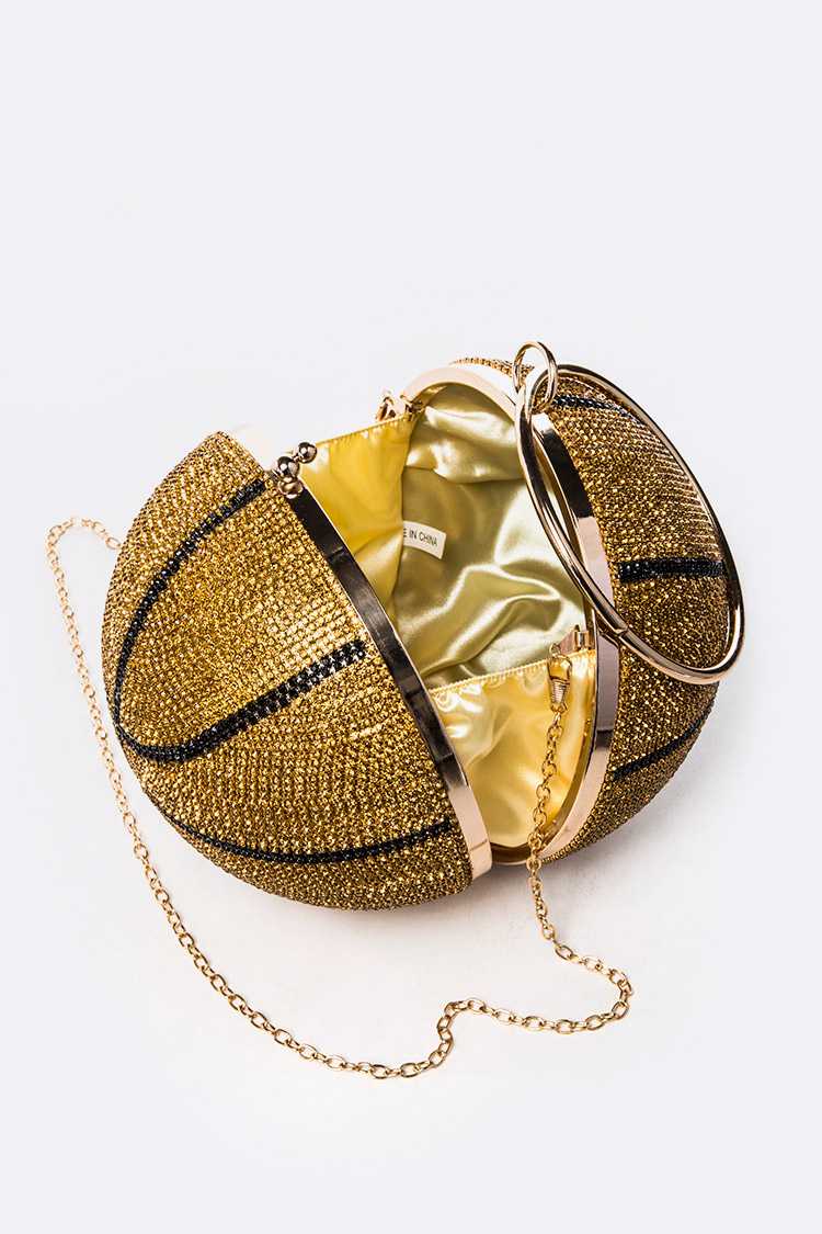 Crystal Brown Pave Basketball Pendant Clutch (Large)