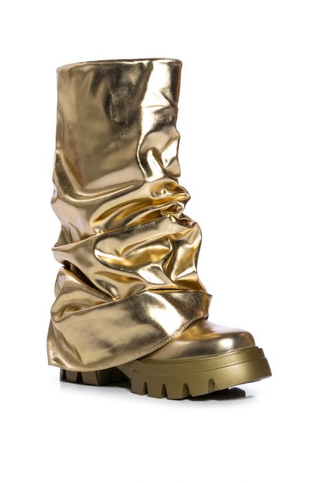 Azalea Wang 1 Gold Metallic Vegan Leather Slouchy Knee High Boots