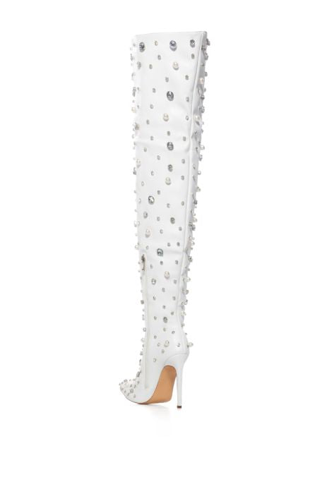 #1 AZALEA WANG White Vegan Leather Embellished Over The Knee Boots