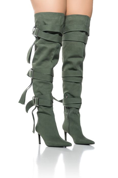 Azalea Wang Green Strappy Utility Thigh High Boot