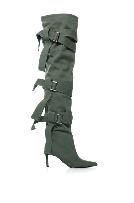 Azalea Wang Green Strappy Utility Thigh High Boot