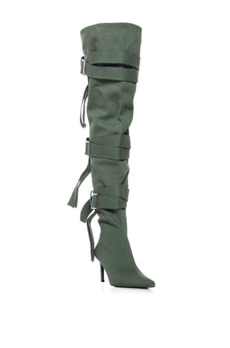 Azalea Wang Green Strappy Utility Thigh High Boot