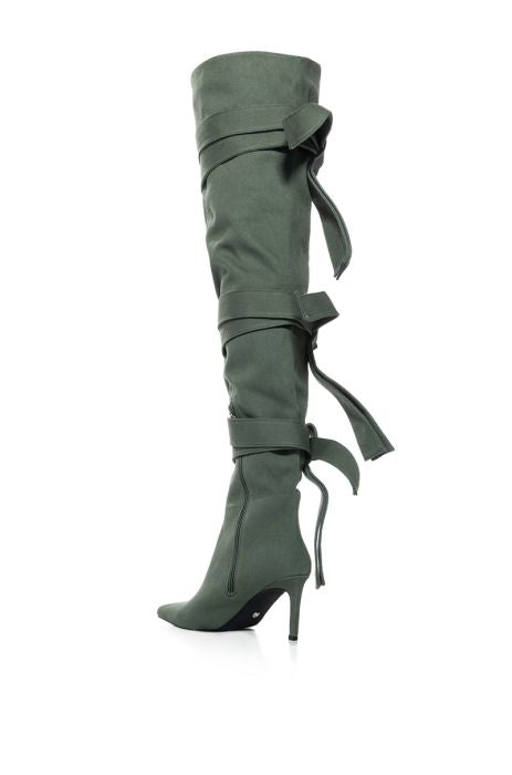 Azalea Wang Green Strappy Utility Thigh High Boot