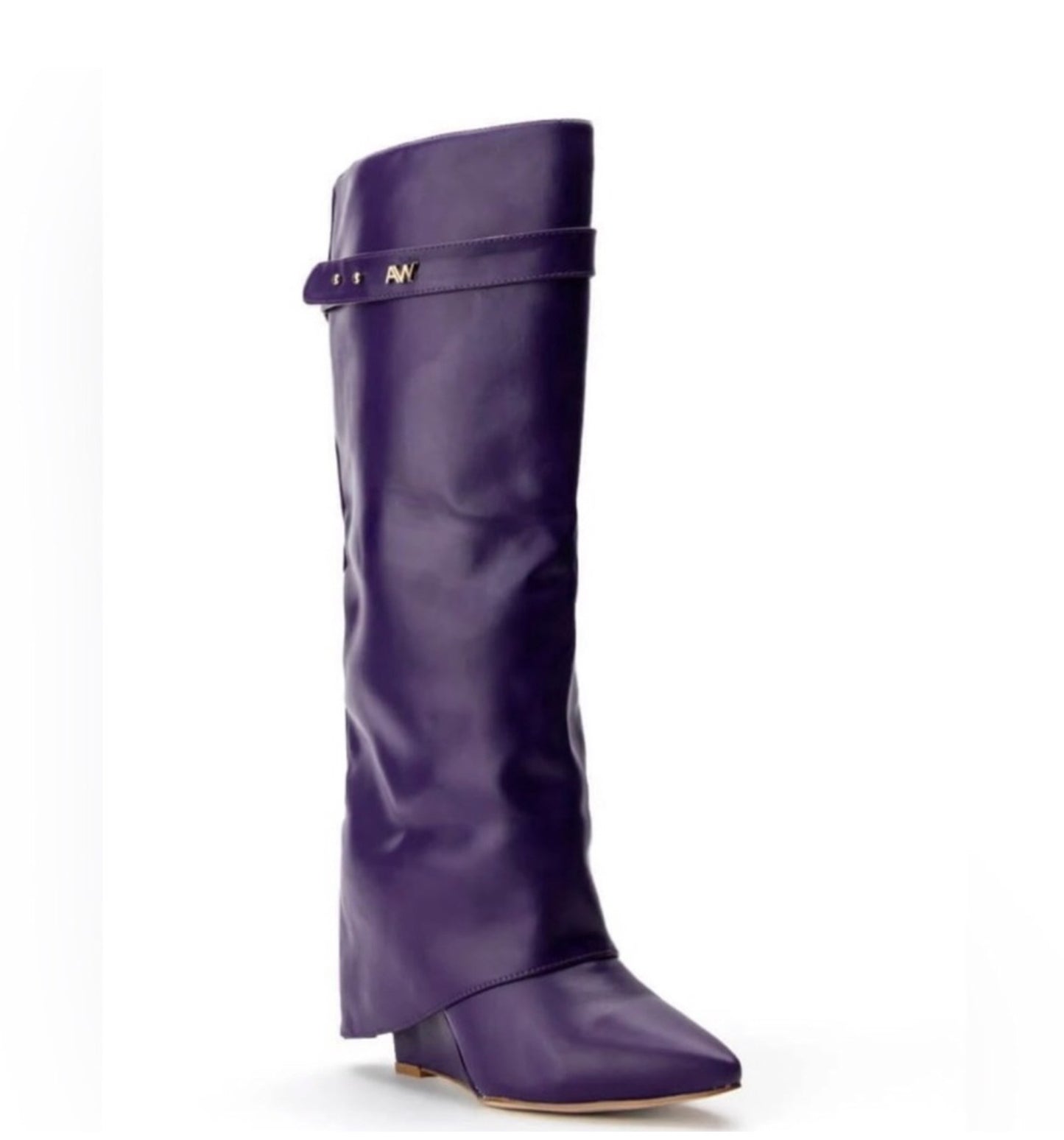 Azalea Wang Purple Vegan Leather Fold Over Wedge Boots