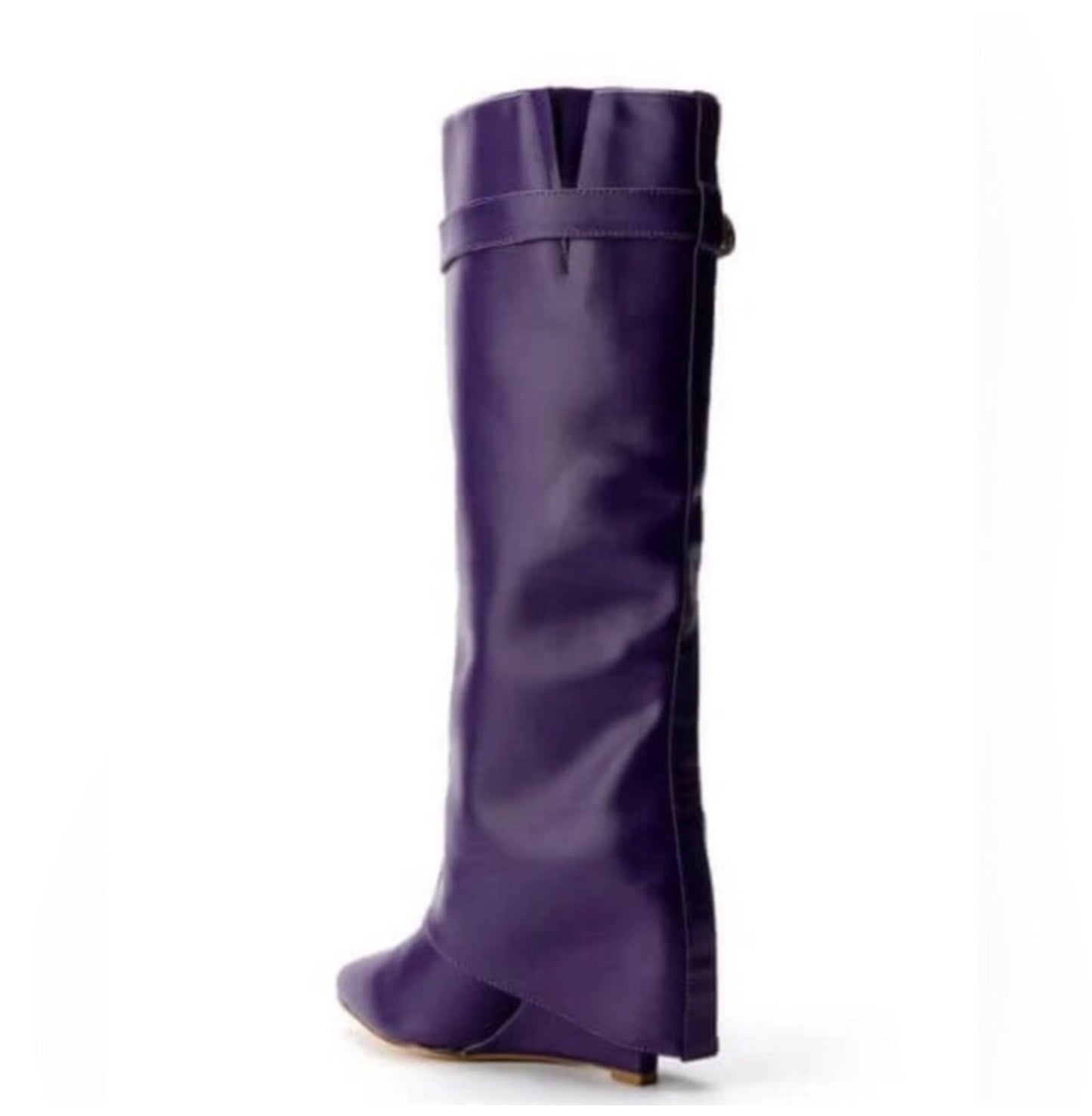 Azalea Wang Purple Vegan Leather Fold Over Wedge Boots